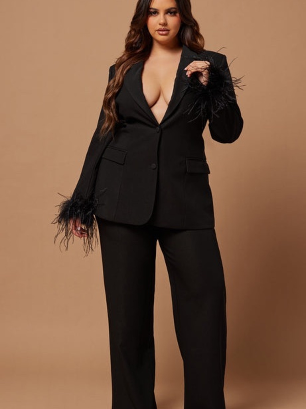 Fashion Nova Black Clarissa Feather Blazer 3X XXXL